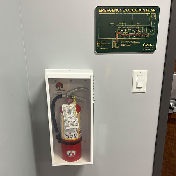 Cabinet with Fire Extinguisher and Exit plan in Las Vegas
